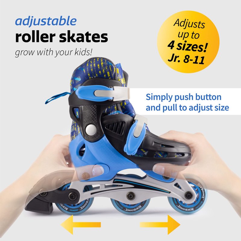 New Bounce Roller Skates for Little Kids - Shoe Size EU 28-31, US Kids Junior Size 8-11, 2-in-1 Roller Skates for Girls, Converts from Tri-Wheel to Inline Skates - Rollerskates for Beginners | Blue