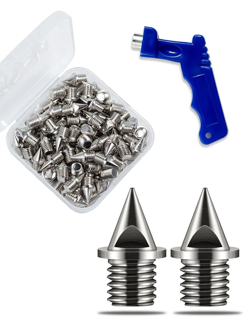 ParaDance 1/4 Inch Track Spikes for Shoes (120Pcs), Replacement Stainless Steel Spikes for Track and Field/Sprint/Running/Cross Country for Men Women, with Storage Box and Wrench (Silver 120Pcs)