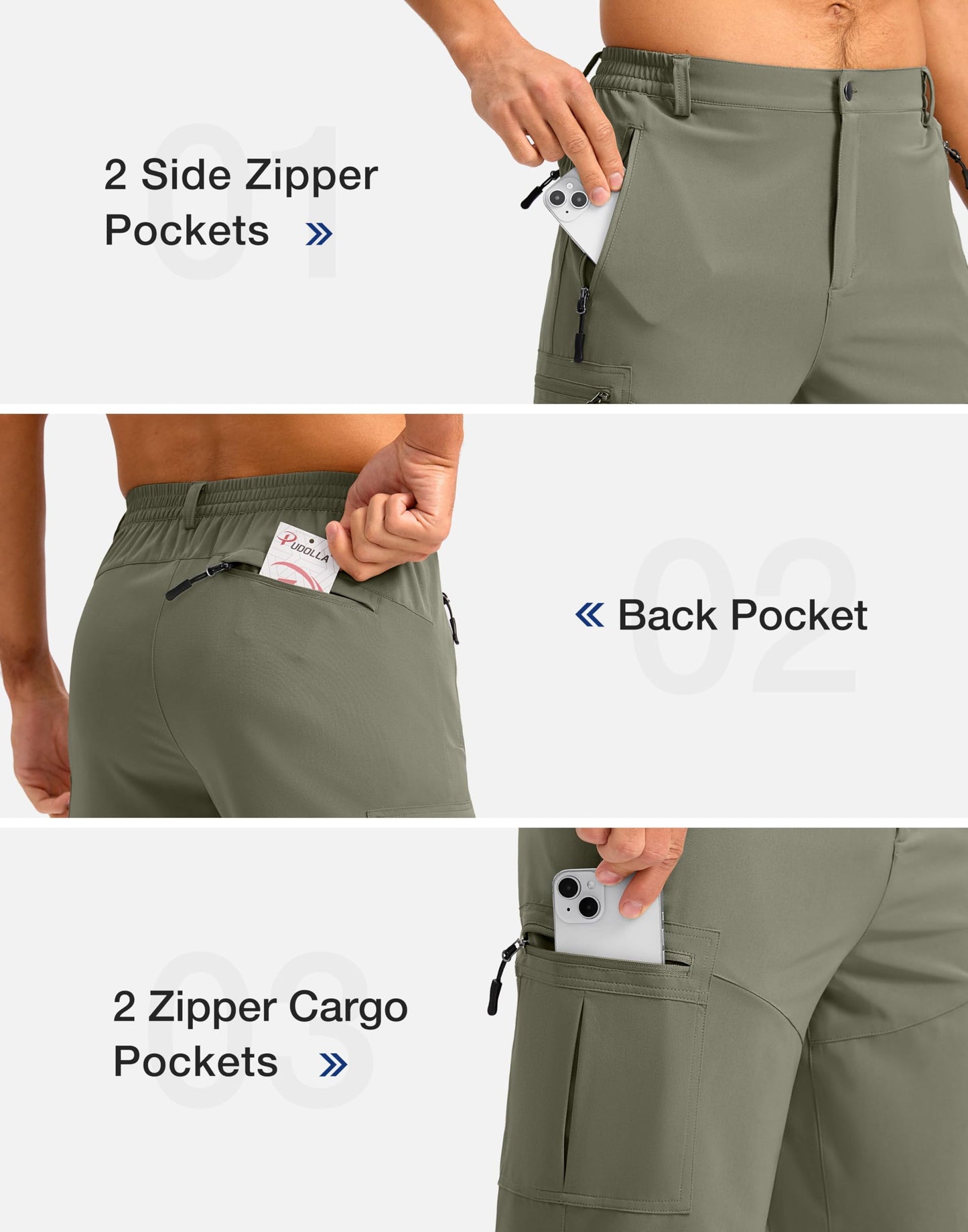 Pudolla Men's Hiking Shorts 11" Lightweight Cargo Work Shorts for Men Summer Travel Golf Casual Outdoor with 5 Pockets(Grey Sage X-Large)