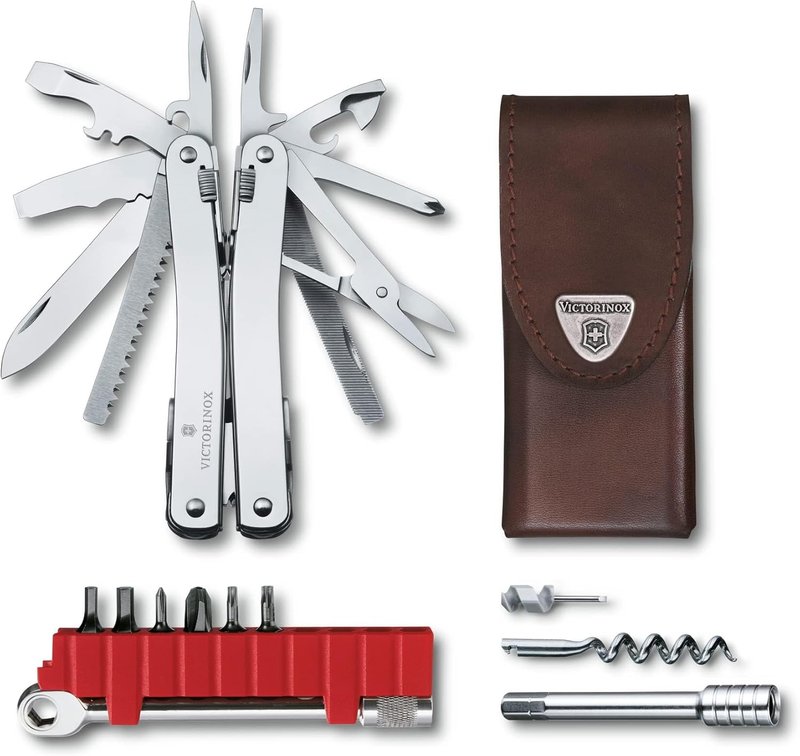 Victorinox Swiss Tool Spirit X Plus | 36-Function Swiss Army Multi-Tool with Needle-Nose Pliers & Leather Pouch - Silver