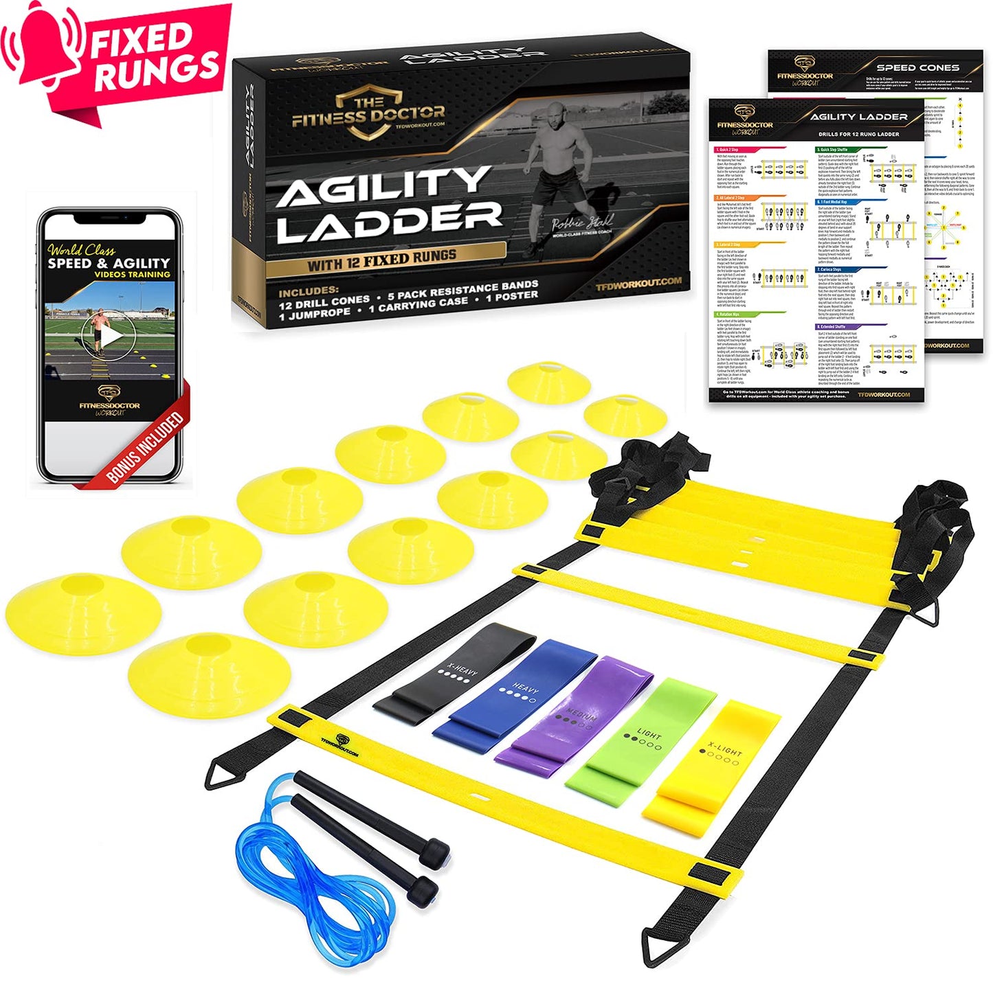 Best Ladder Agility and Speed Training Equipment Set for Improving Footwork, Football, Exercise, Workout – Double Your Athletic Results with Included Ladder Agility and Speed Training Program