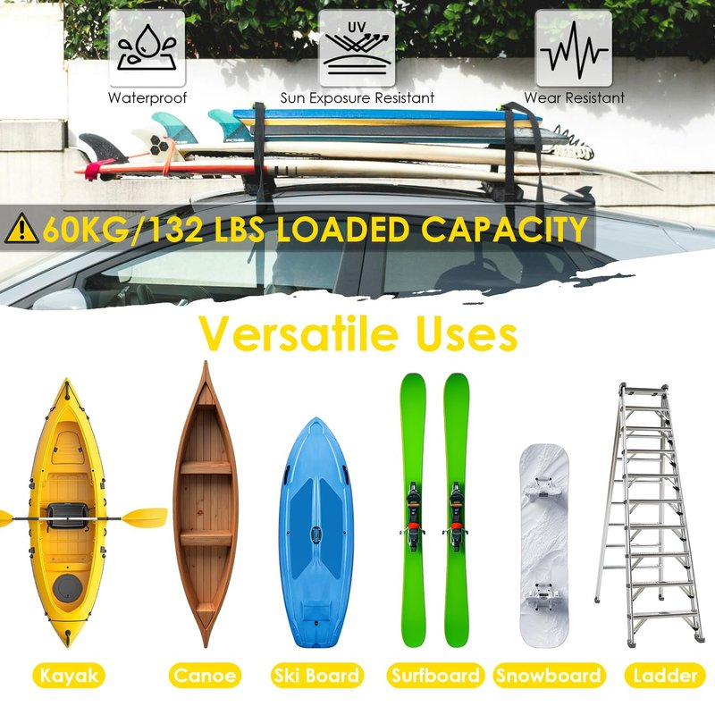Socpuro Soft Roof Rack Pads for Kayak Surfboard SUP Canoe, Universal Car Roof Rack System with Tie Down Straps