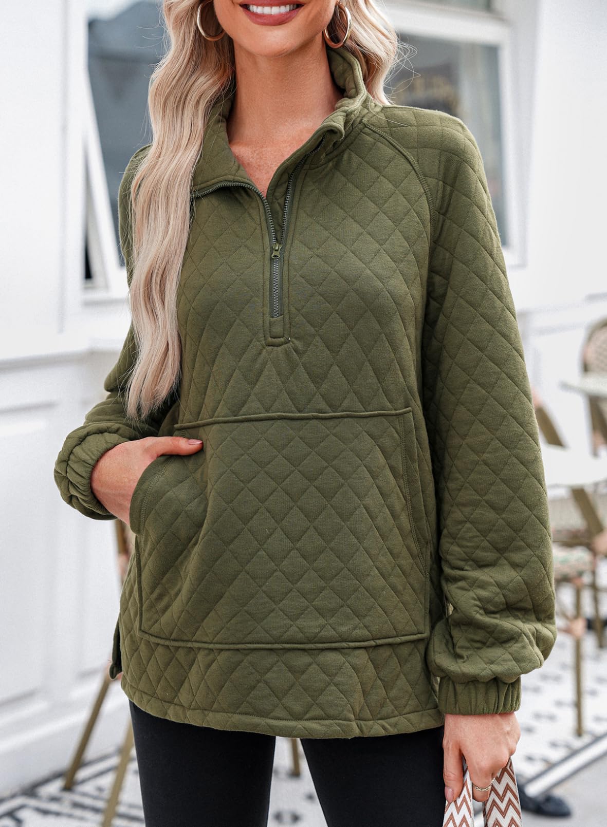 Dokotoo Oversized Sweatshirt for Women Half Zip Pullover Sweatshirt Quarter Zip Hoodies Sweaters Casual Long Sleeve Quilted Jackets Outwear 2024 Green Sweatshirts Tops with Pockets Winter Clothes XXL