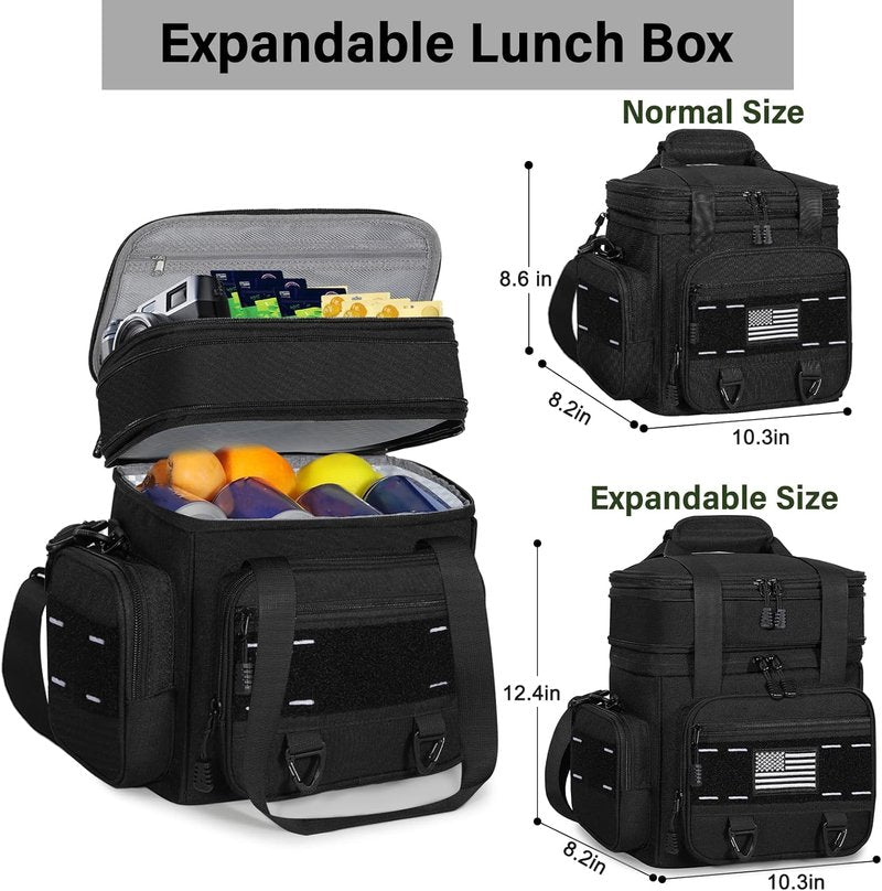 Expandable Tactical Lunch Box - Large Insulated Cooler Bag | Heavy Duty, Leakproof, 16L, Black for Work & Outdoor Use