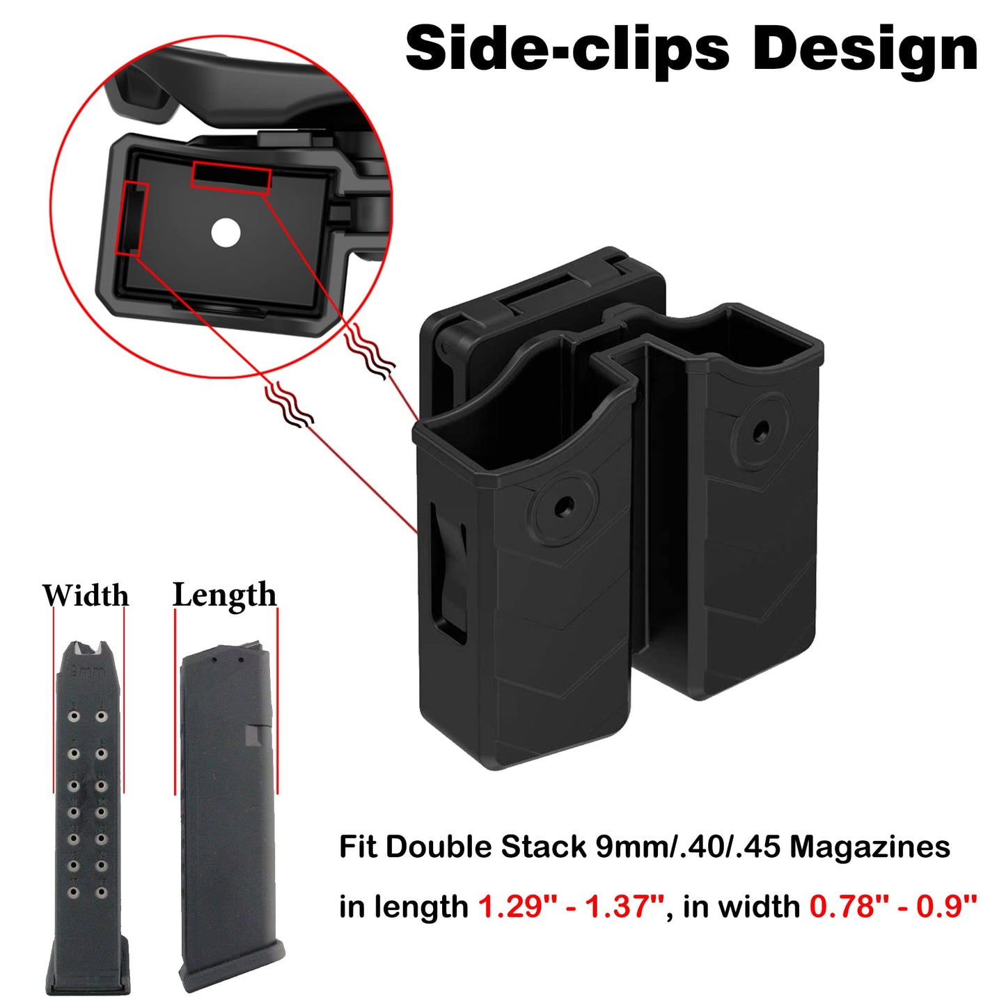 Universal Double Magazine Holster, 9mm 40 45 Magazines Pouch Adjustable Retention Dual Stack Mag Holder for Glock, S&W, Ruger, Sig Sauer, Taurus, Beretta, Springfield and More Similar-Size Mags