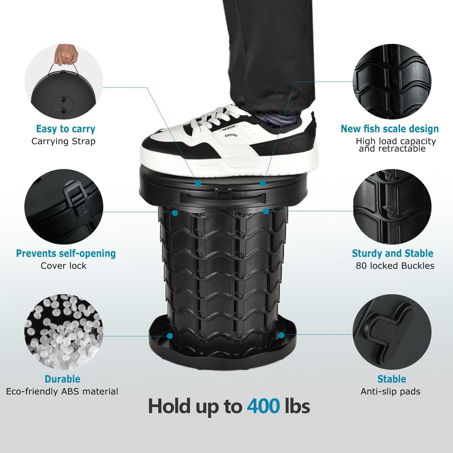 Upgrade Retractable Portable Toilet Camping Toilet Lightweight and Height Adjustable Folding Travel Toilet Portable Potty for Adults Kids, Perfect for Travel,Camp,Car,Emergency Use