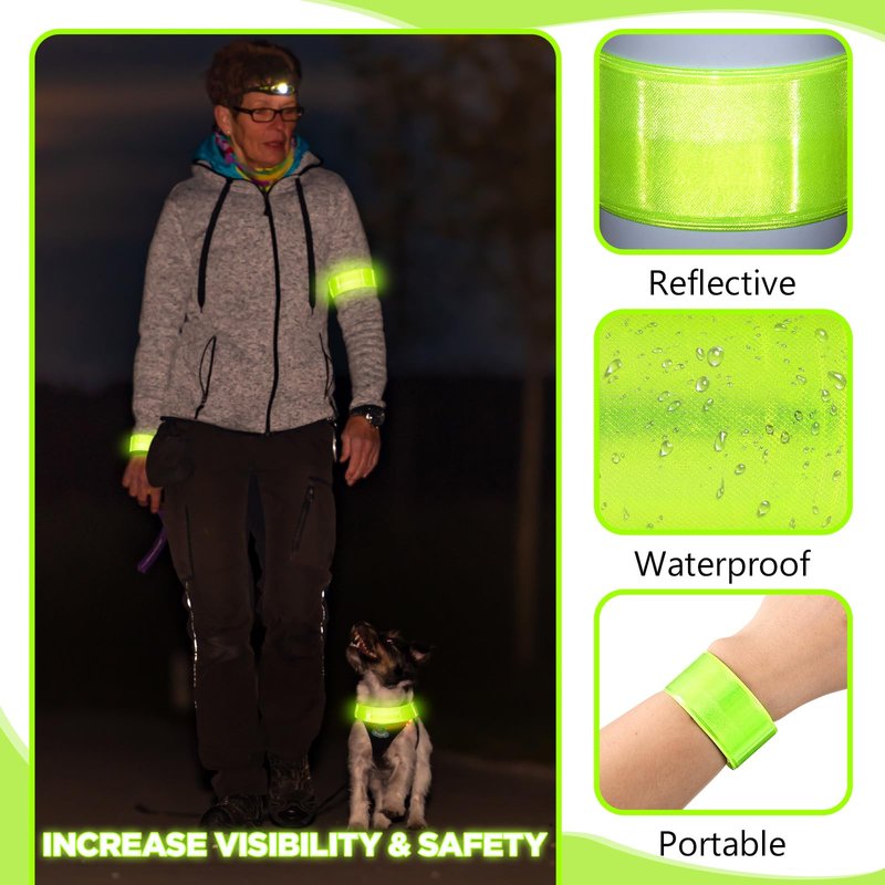 Halloscume 24 Pcs Reflective Arm Bands 15.75 in Reflective Snap Bands Slap Bracelets High Visibility Safety Ankle Strips gift for Night Walking Cycling Running Jogging Hiking (Green)
