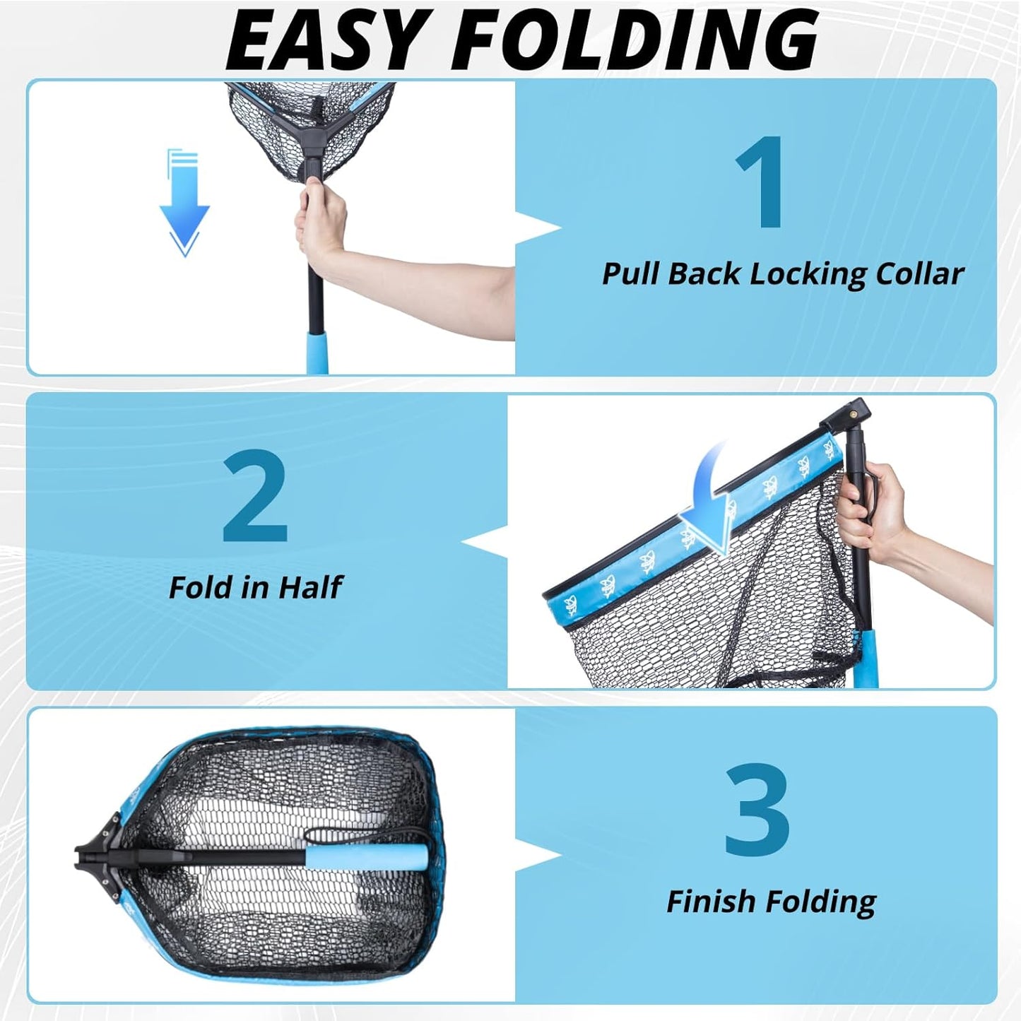 Floating Fishing Net - Collapsible Landing Net with Rubber Coated Polyethylene for Bass & Trout | Ideal for Kayak & Boat Fishing