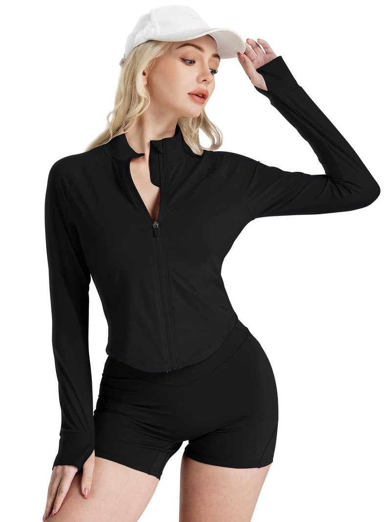 GYM RAINBOW Womens SPF Sun Shirts UV Protection Jacket Full Zip Lightweight Long Sleeve Workout Jackets Outdoor Hiking(Black,Small)