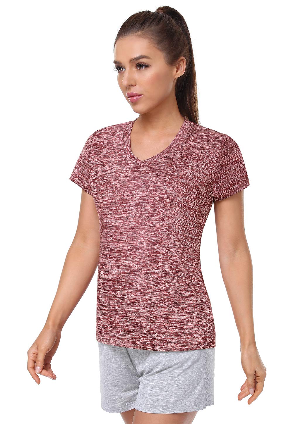 Cosy Pyro Women's Short Sleeve V-Neck Athletic T-Shirt Exercise Yoga Tees Dry Fit Gym Shirts Moisture Wicking Workout Tops Pack of 5 Black1/Black/Gray/Navy/Wine M