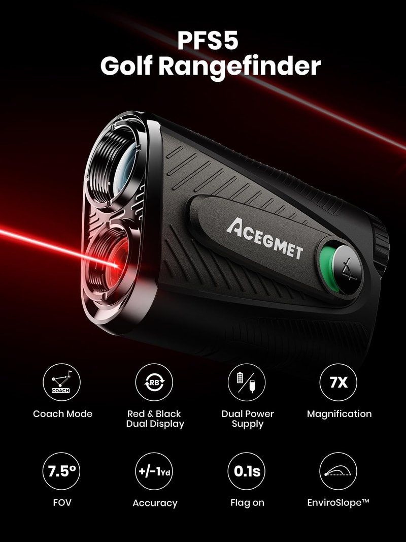 ACEGMET PF2C Golf Rangefinder with Slope, 0.3s Flag Pole Locking Vibration, ±1yd Accuracy, 1100 Yards Rechargeable Laser Range Finder Golf with Magnetic, Golf Accessories for Men