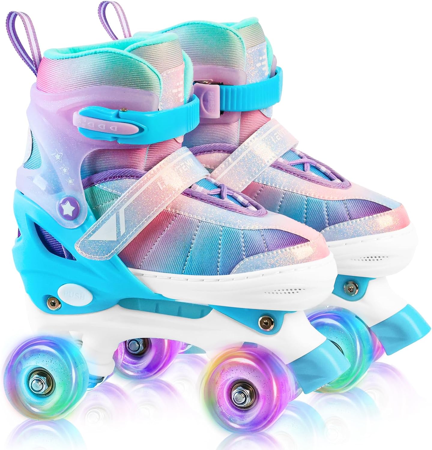 Rainbow Roller Skates for Girls - Adjustable Quad Skates with Light-Up Wheels | Gradient Pink Purple, Sizes XS-L (Ages 3-12)