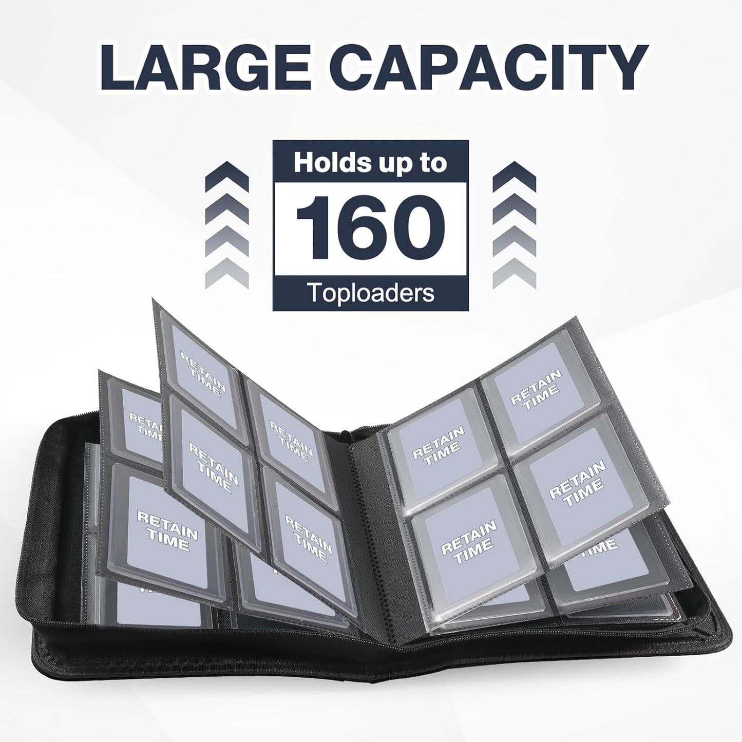 Toploader Binder - 4-Pocket PU Cover for 3" x 4" Rigid Toploaders | Holds 160 Cards, Includes 100 Toploaders