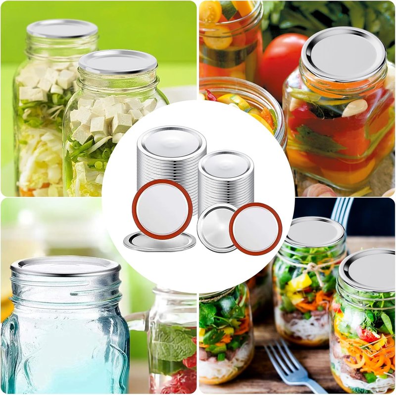 Mason Jar Lids - 48PCS Wide & Regular Mouth Vacuum Seal Compatible | No Date Reminder