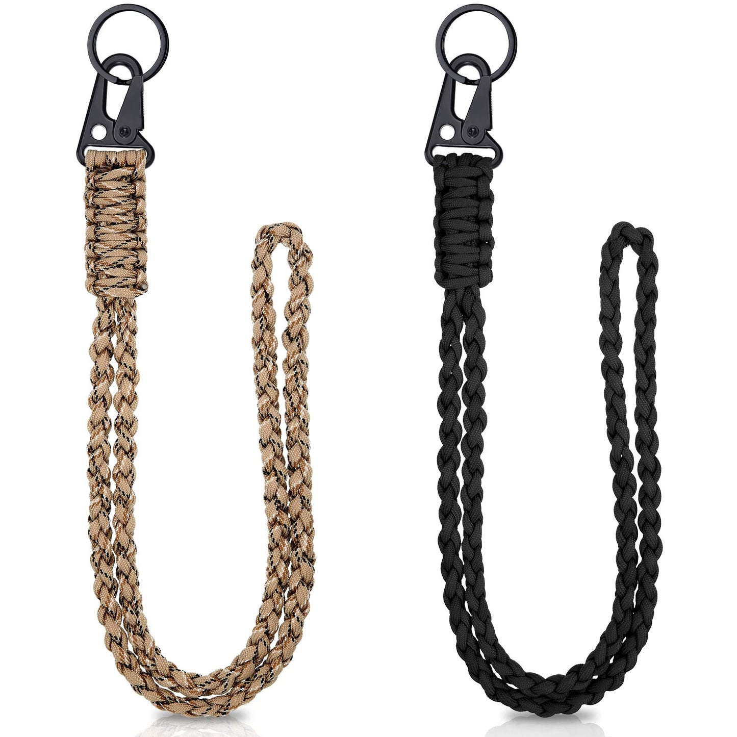 Frienda 2 Set Heavy Duty Paracord Lanyard Necklace Whistles Strap Braided 550 Keychain Lanyard for Outdoor Activities (Black, Camouflage)