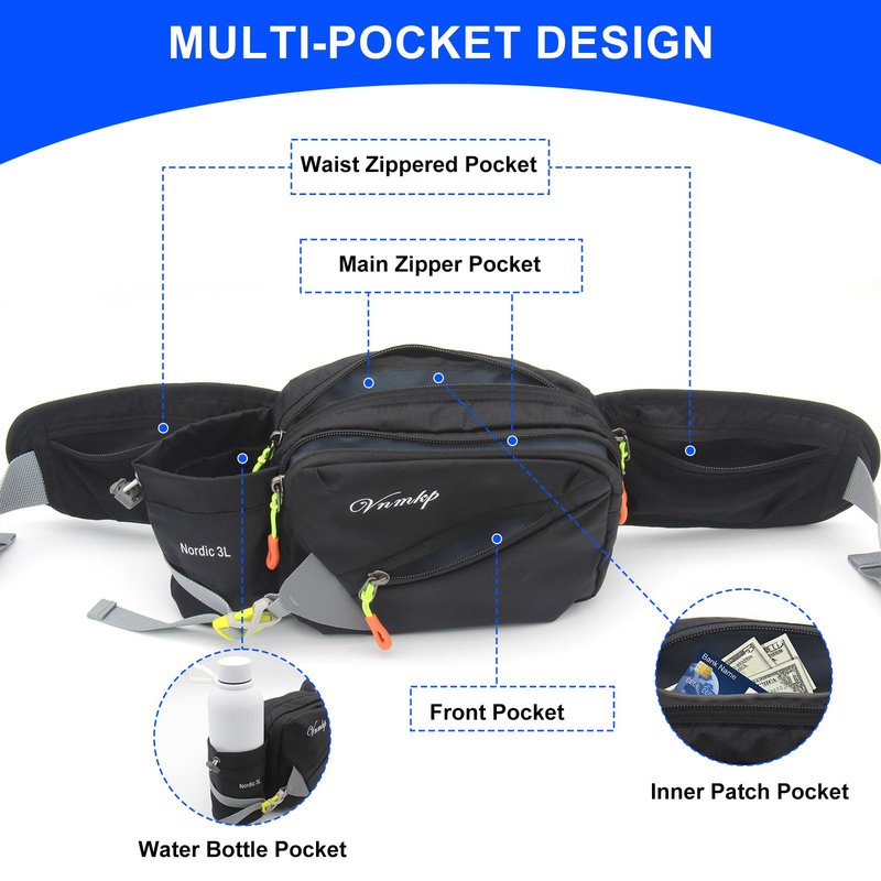Waist Pack with Water Bottle Holder for Men and Women for Running Climbing Hiking Fitness Cycling and Other Outdoor Sports Black