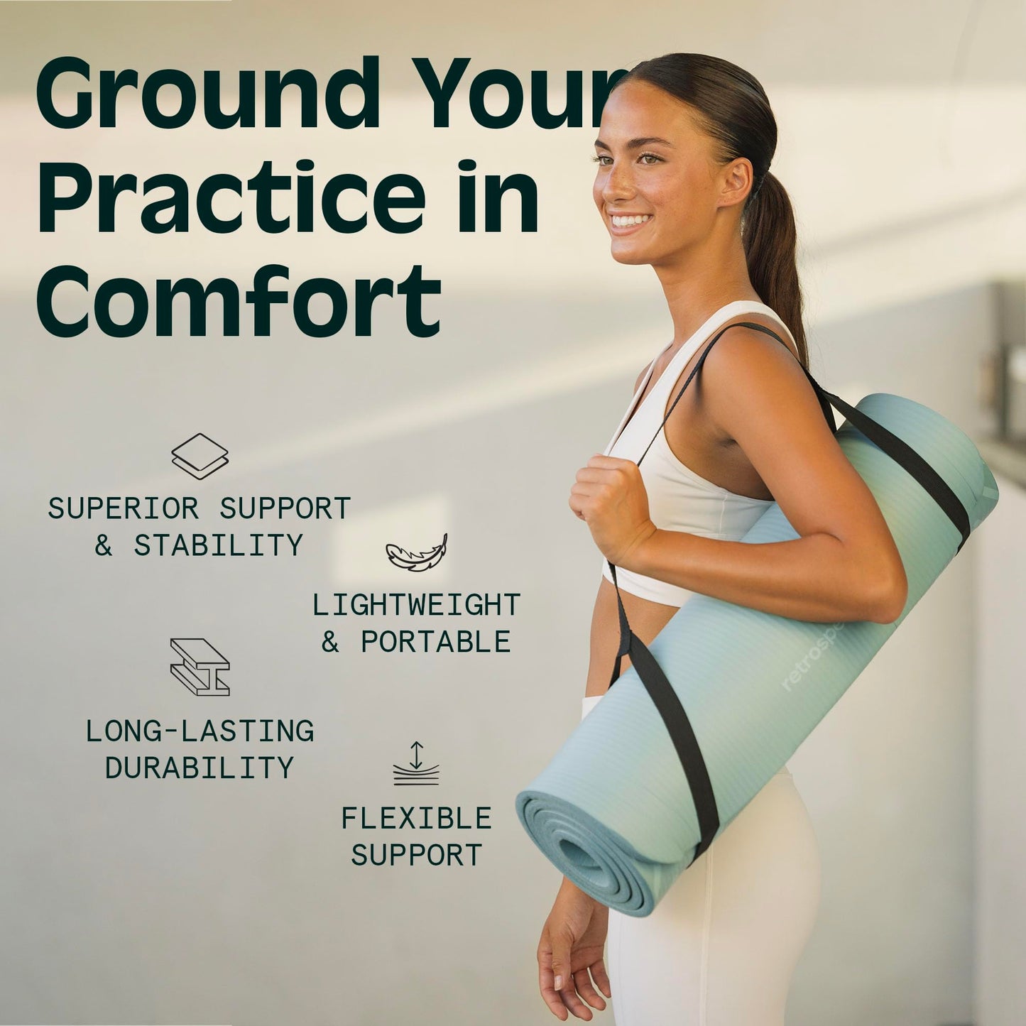 Retrospec Solana Yoga Mat 1/2" Thick w/Nylon Strap for Men & Women - Non Slip Excercise Mat for Yoga, Pilates, Stretching, Floor & Fitness Workouts