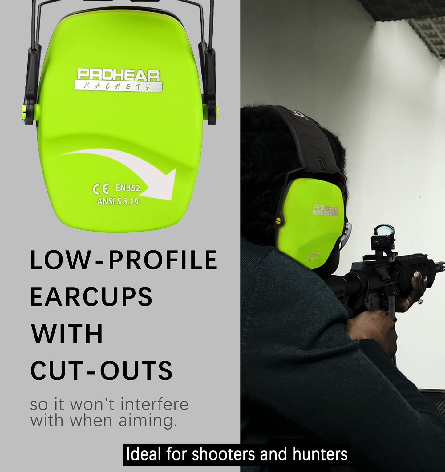 PROHEAR 016 Ear Protection Safety Earmuffs for Shooting, NRR 26dB Hearing Protector with Low-Profile Earcups, Compact Foldable Ear Defenders for Gun Range, Hunting (Fruit Green)