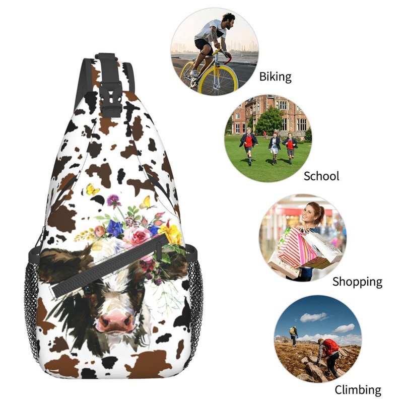 Luirioe Cow Print Sling Bag Crossbody Backpack Hiking Travel Daypack Chest Bag Lightweight Shoulder Bag For Women Men