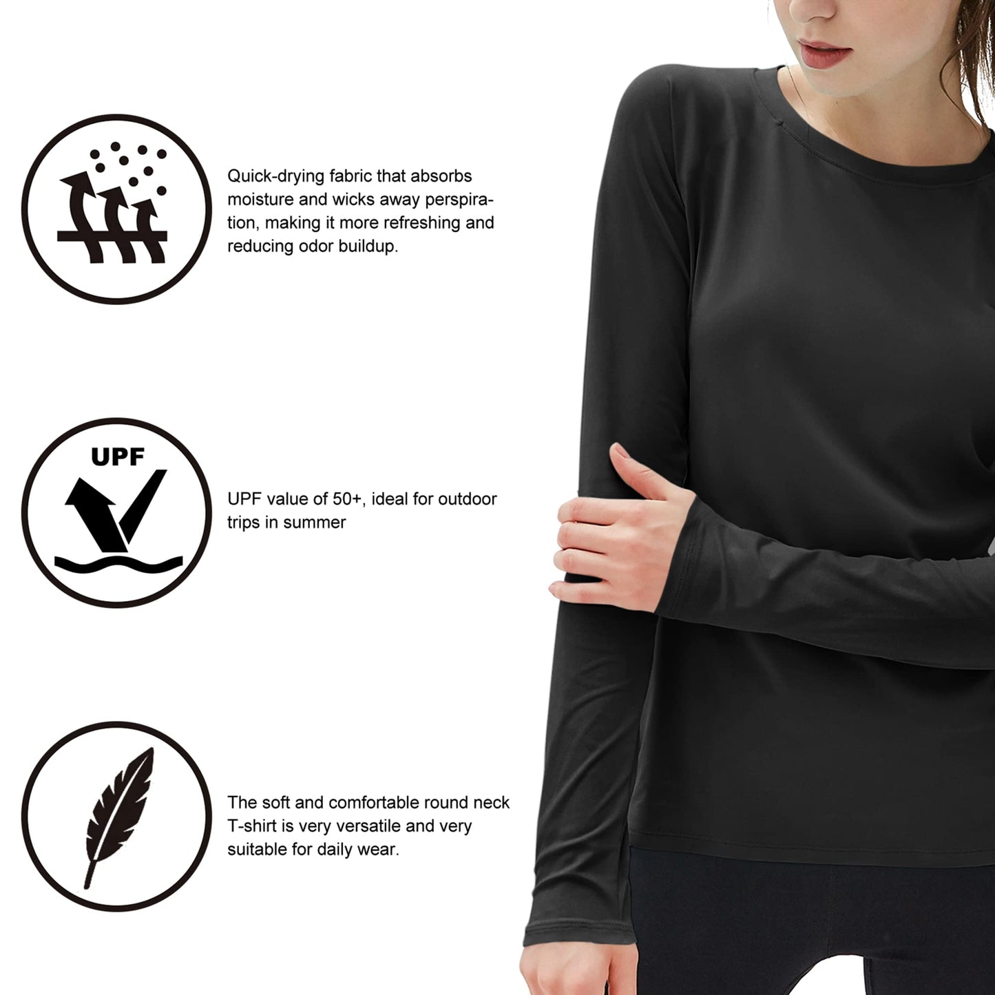 isnowood Womens Long Sleeve Rash Guard, 2 Pack UV UPF 50+ Sun Protection Shirts, Quick Dry Tops for Swimming Workout Hiking Running