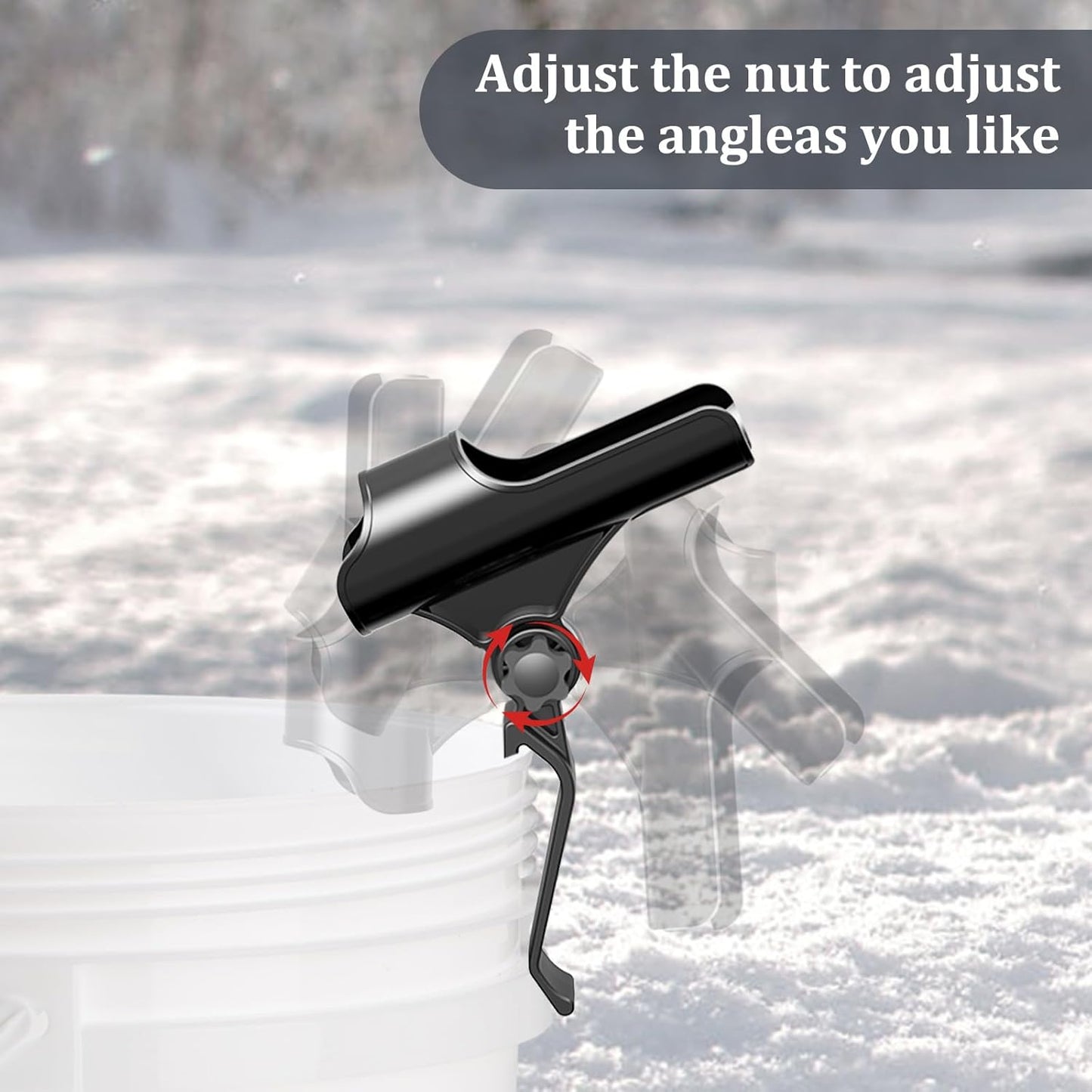 Adjustable Bucket Rod Holder for Ice Fishing - Clip-On Mount, Foldable & Adjustable Angle