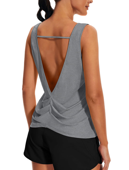 addigi Workout Tops for Women Running Tank Tops Open Back Athletic Yoga Top Sleeveless Gym Sports Lightweight Quick Dry Shirt Light Grey Medium