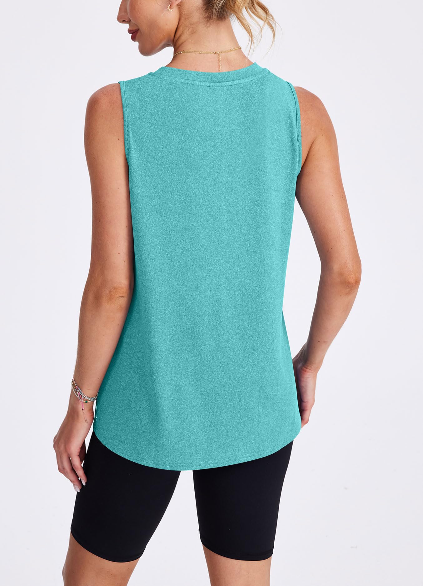 XIEERDUO Beach Vacation Clothes for Women Tank Tops for Women High Neck Workout Athletic Running Sleeveless Shirts Blue Green M