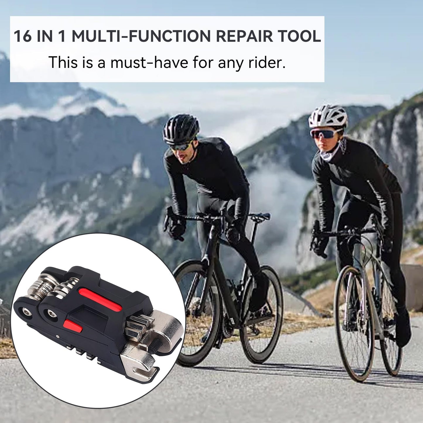 Bike Tool, 16 in 1 Multi Tool Mountain Bike Multitool Portable Foldable Repair Kit Cycling Multitool with Chain Breaker and Allen Wrench
