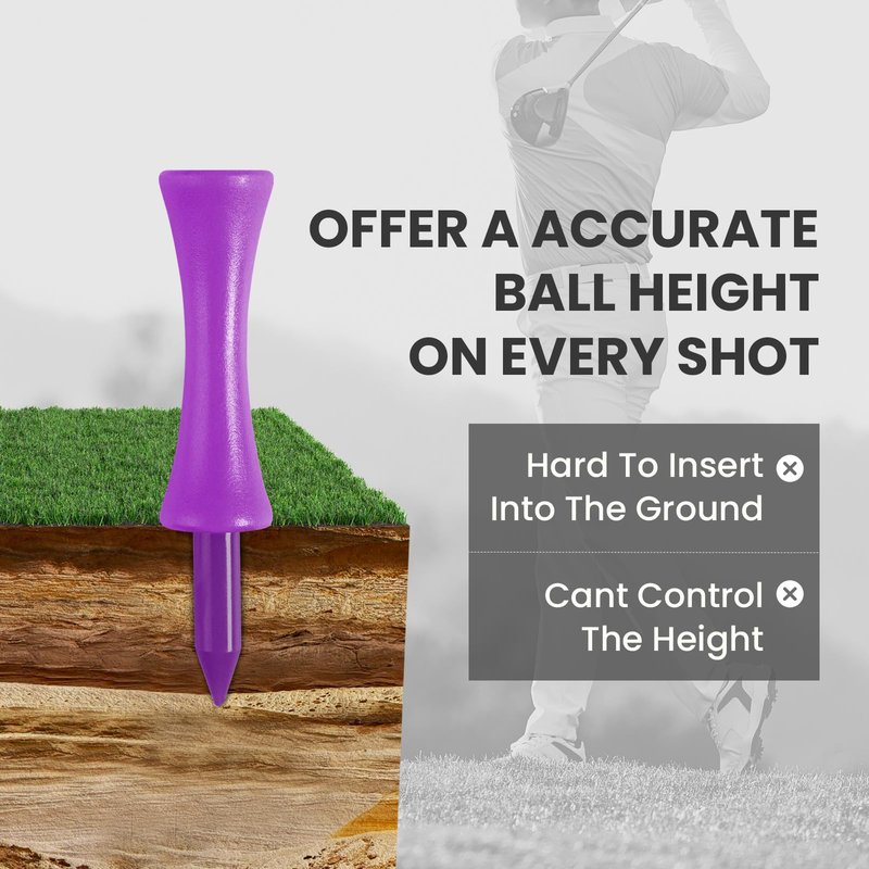 Amy Sport Golf Castle Tees Plastic Consistent Height 2 1/4 Inch Value 100 Pack, Unbreakable Step Down Reusable Tee for Par 3 Holes Practice in Orange Pink Purple (Purple)
