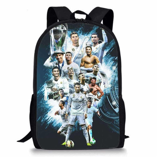 Jefuzh Soccer Player Cristiano Ronaldo Backpack,CR7 Lightweight Canvas Bookbag-Waterproof Casual Knapsack for Travel