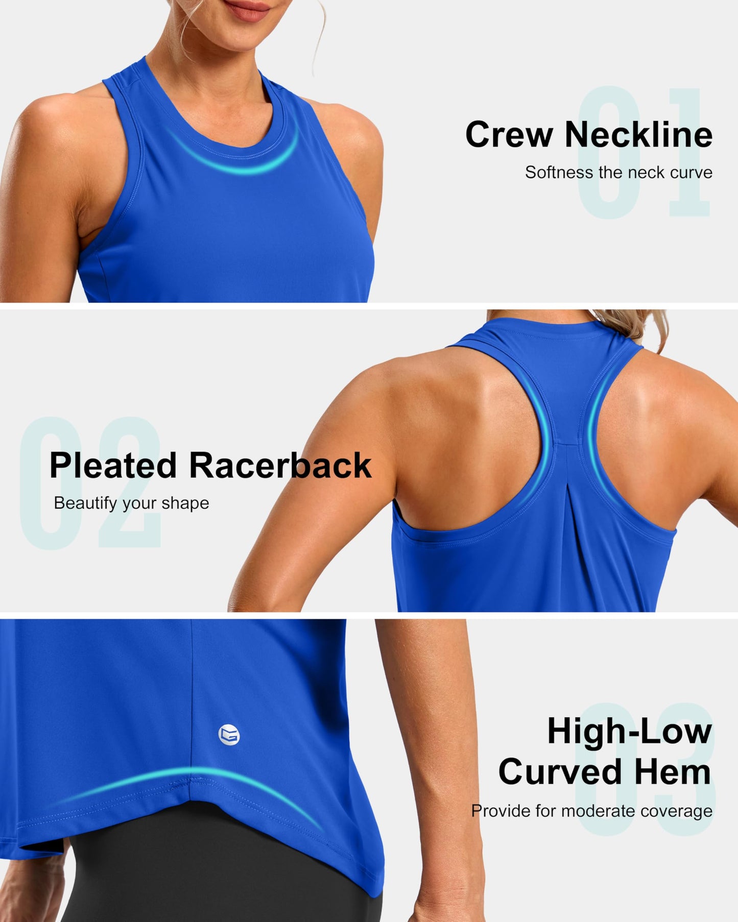 G Gradual Women's Workout Tank Tops Racerback Athletic Yoga Tops Loose Fit Sleeveless Running Gym Sports Shirts for Women(Royal Blue,L)