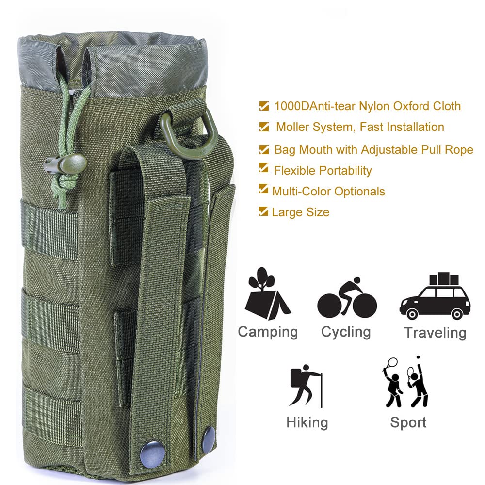 Upgraded Tactical Drawstring Molle Water Bottle Holder Tactical Pouches (Army Green)