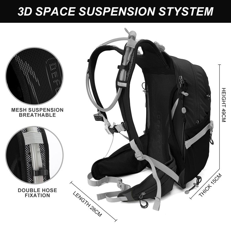 IX INOXTO 20L Hydration Backpack, Waterproof Hiking Internal Frame Backpacks with 2L Hydration Water Bladder and Rain Cover for Men, Lightweight Travel Daypack for Cycling,Camping,Ski (black)