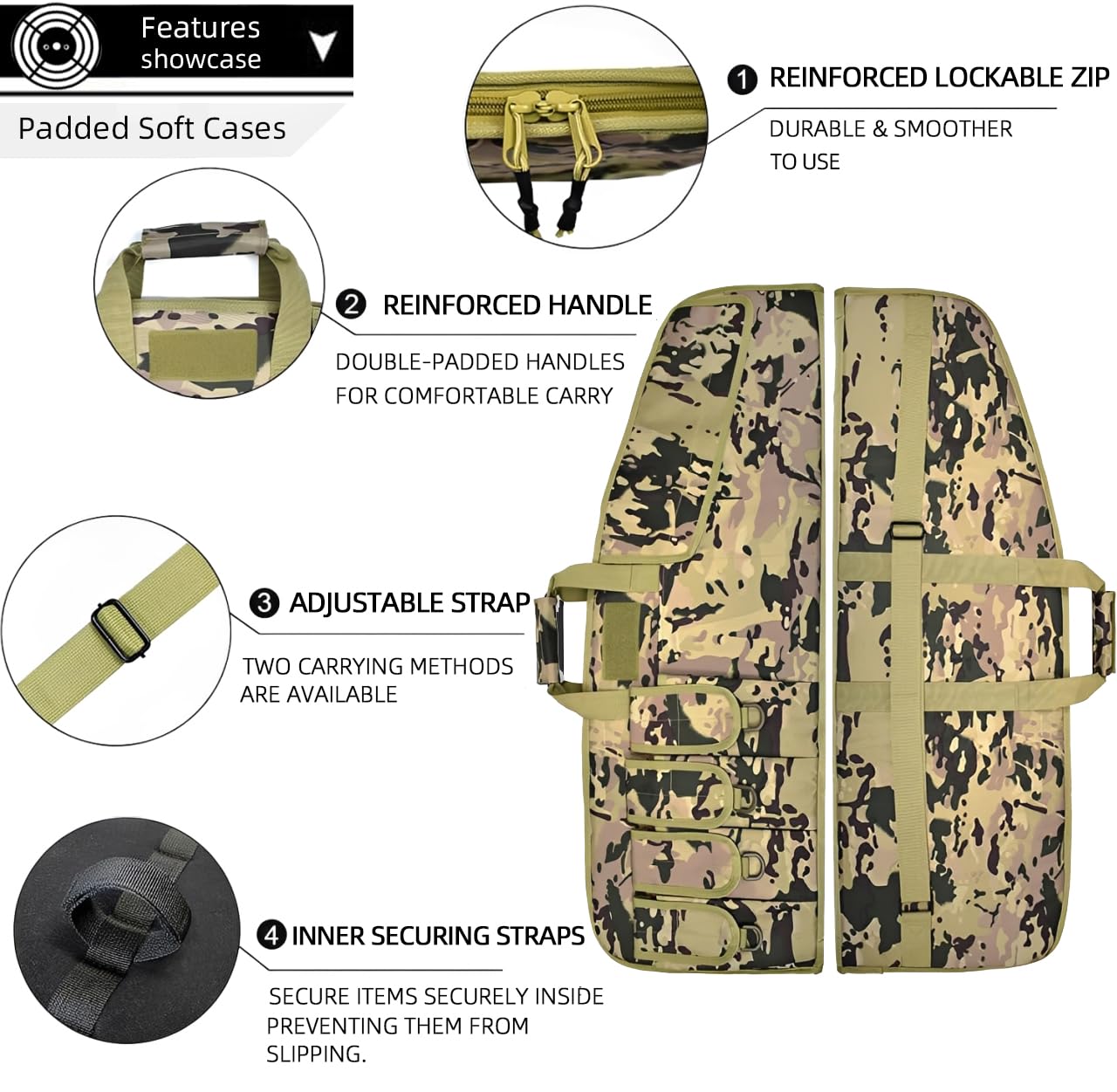 StorForge Tactical Rifle Case Single Scoped,Soft Shooting Range Bag with Fastening Straps Inside,Dual Lockable Zippers,6 Pouches,2 carrying methods,36" 42" (Camo, 36IN)