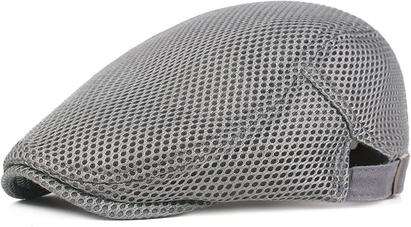 Men's Breathable Mesh Summer Hat - Adjustable Newsboy Beret Ivy Cap | Cabbie Flat Cap