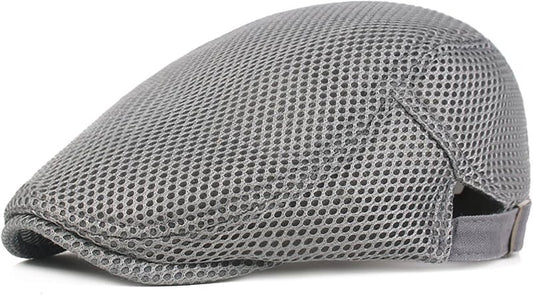Men's Breathable Mesh Summer Hat - Adjustable Newsboy Beret Ivy Cap | Cabbie Flat Cap
