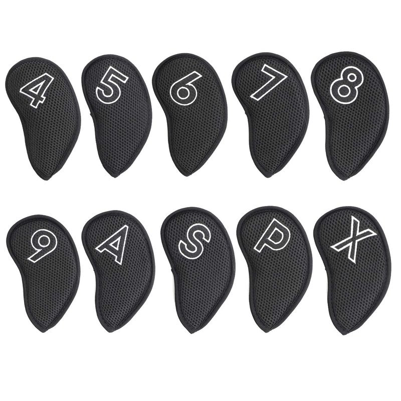 Montela Golf Iron Covers,Golf Iron Head Covers Mesh Golf Iron Covers Set 10pcs Golf Iron Headcovers,Golf Club Head Covers for Iron with Magic Tape Fit Most Brand 4-9 APSX