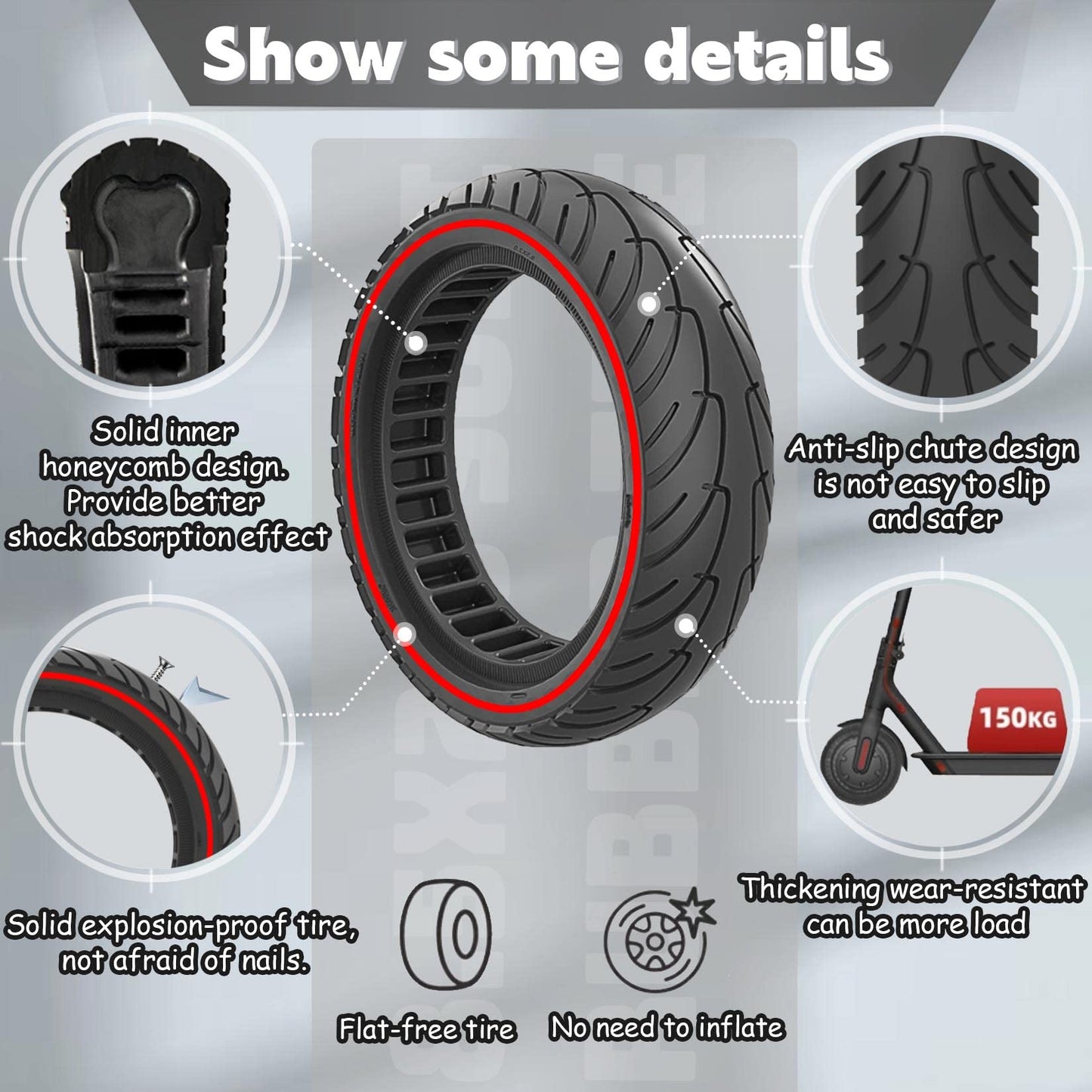 Felixstory 8.5x2.0 Solid Tire, 50/75-6.1 Scooter tire 8 1/2x2 Inch Replacement Tire, Fit for isinwheel S9 pro iScooter i9/ i8 Electric Scooter, Explosion-Proof Wheel, Red 2pcs