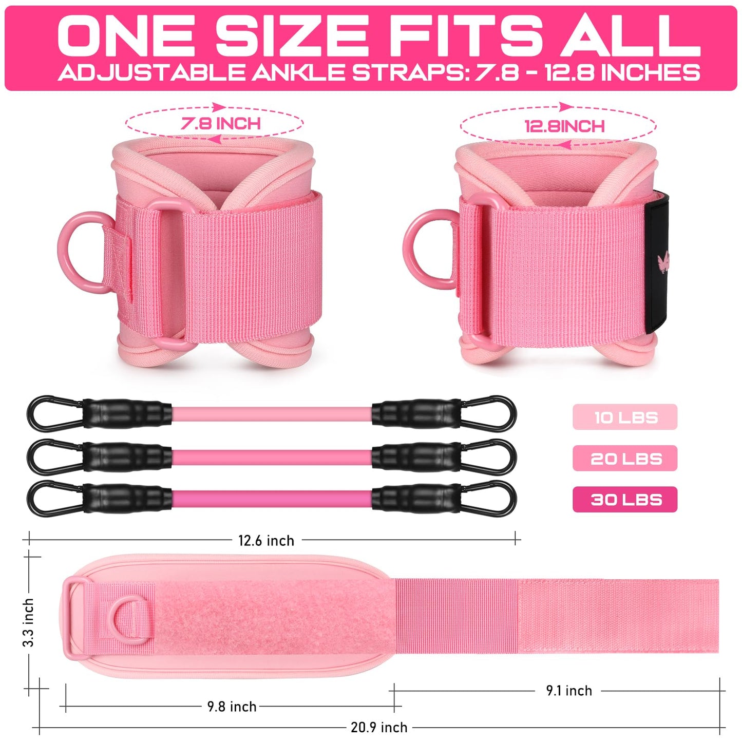 Ankle Resistance Bands with Cuffs, Ankle Bands for Working Out, Ankle Resistance Band, Glutes Workout Equipment, Butt Exercise Equipment for Women Legs and Glutes (Pink)