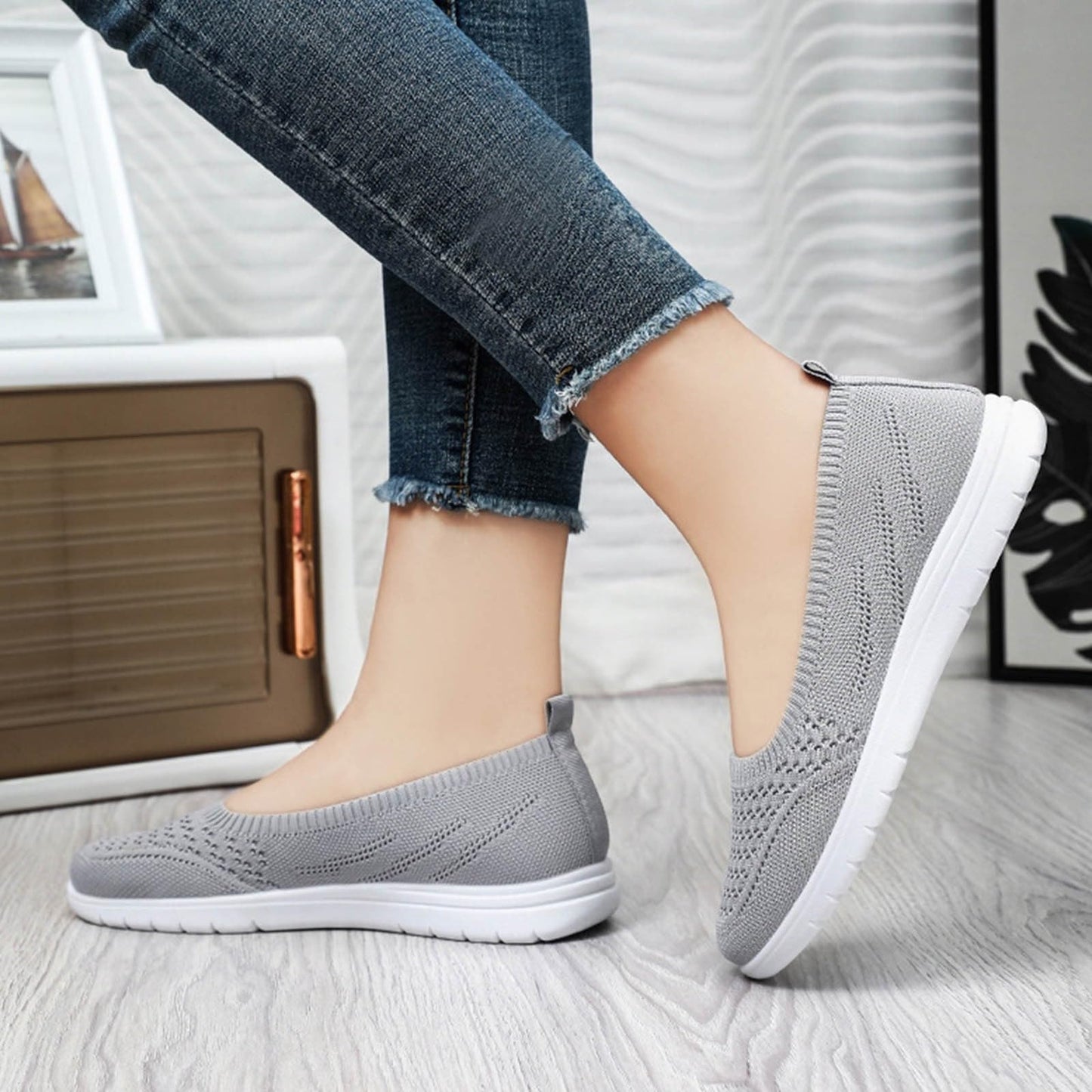 Mesh Slip On Walking Shoes for Women Slip On Walking Shoes for Women Arch Support Comfy Lightweight Breathable Walking Sneakers Grey_02, 8.5