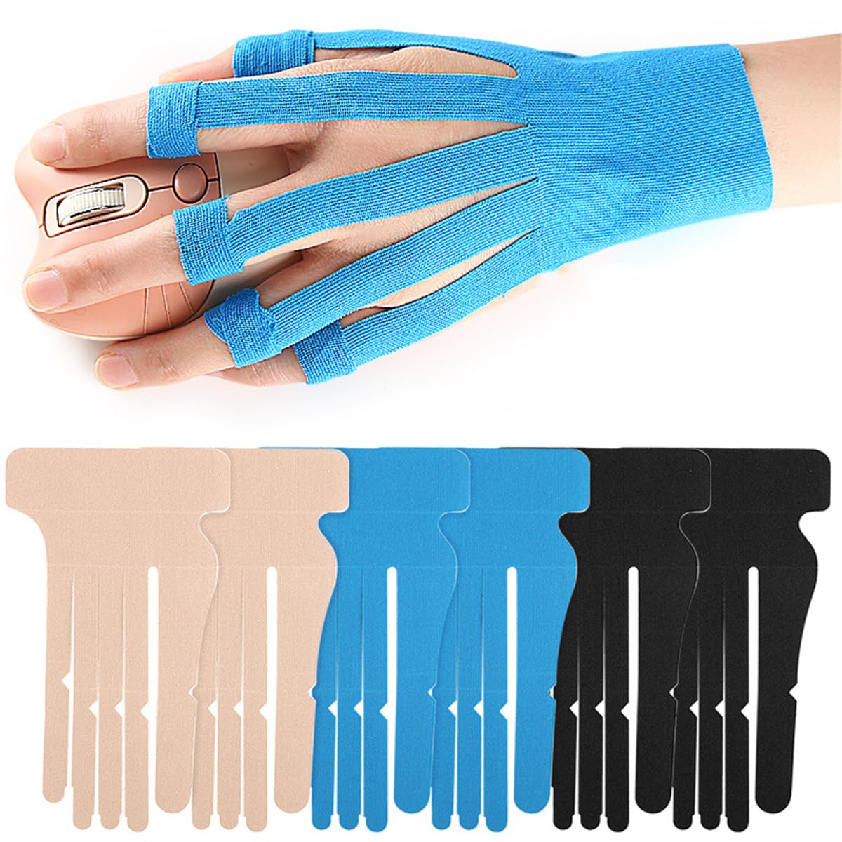 Kinesiology Tape for Wrist & Fingers, 6 Pcs Precut Kinesiology Tape, Bowling Tape for Carpal Tunnel & Finger Joints Muscle Support & Stability, Waterproof & Breathable, Latex Free & Hypoallergenic