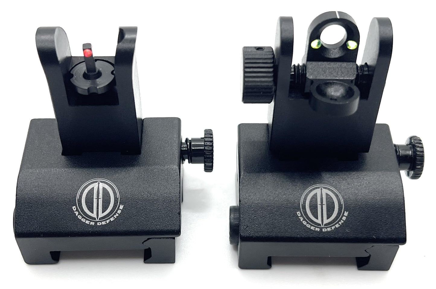 Dagger Defense (Veteran Owned Company) Fiber Optic BUIS Backup Iron Sights for use on Standard Picatinny Rails. Spring Loaded. Use with red dots and Reflex Sights.