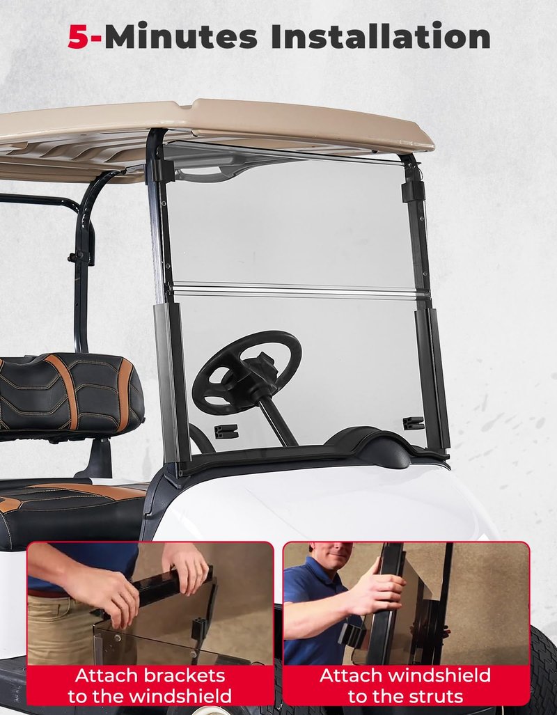 KEMIMOTO Golf Cart Windshield Compatible with EZGO RXV (2008-Up), Foldable Replacement Windshield with Anti-UV and Impact Resistant Acrylic (Tinted)