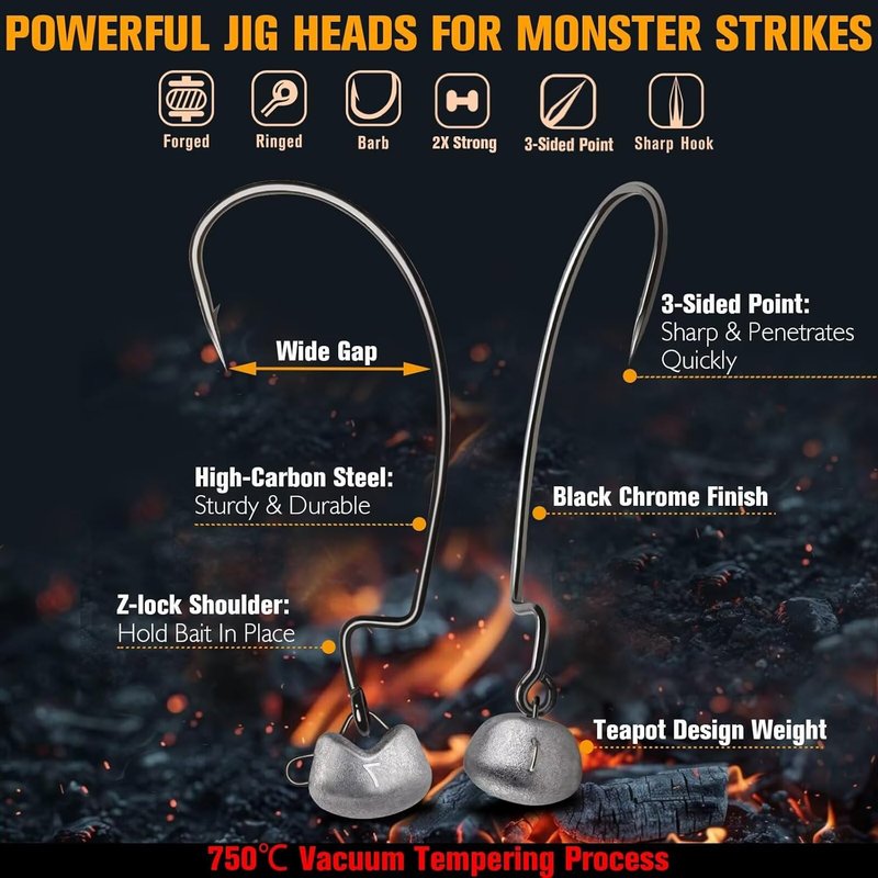 Ned Rig Jig Heads for Bass Fishing - Weedless Design | 15PCS in 1/0, 2/0, 3/0 Sizes