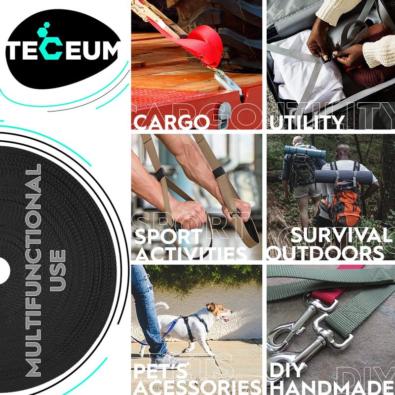 TECEUM 2 Inch Webbing – Black – 10 Yards – 2” Heavy-Duty Wide Webbing for Outdoors Indoors Crafting DIY Black