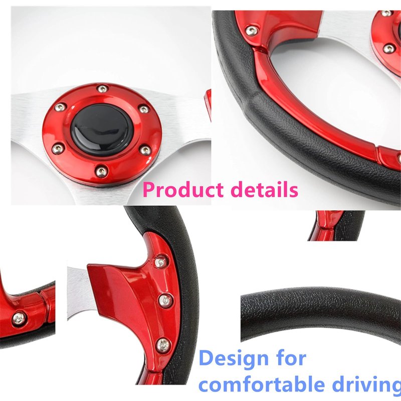 Golf Cart Steering Wheel,Universal Modified Golf Cart Skid Steering Wheel,for Club Car EZGO RXV and TXT, Yamaha, Precedent Tempo (Red)