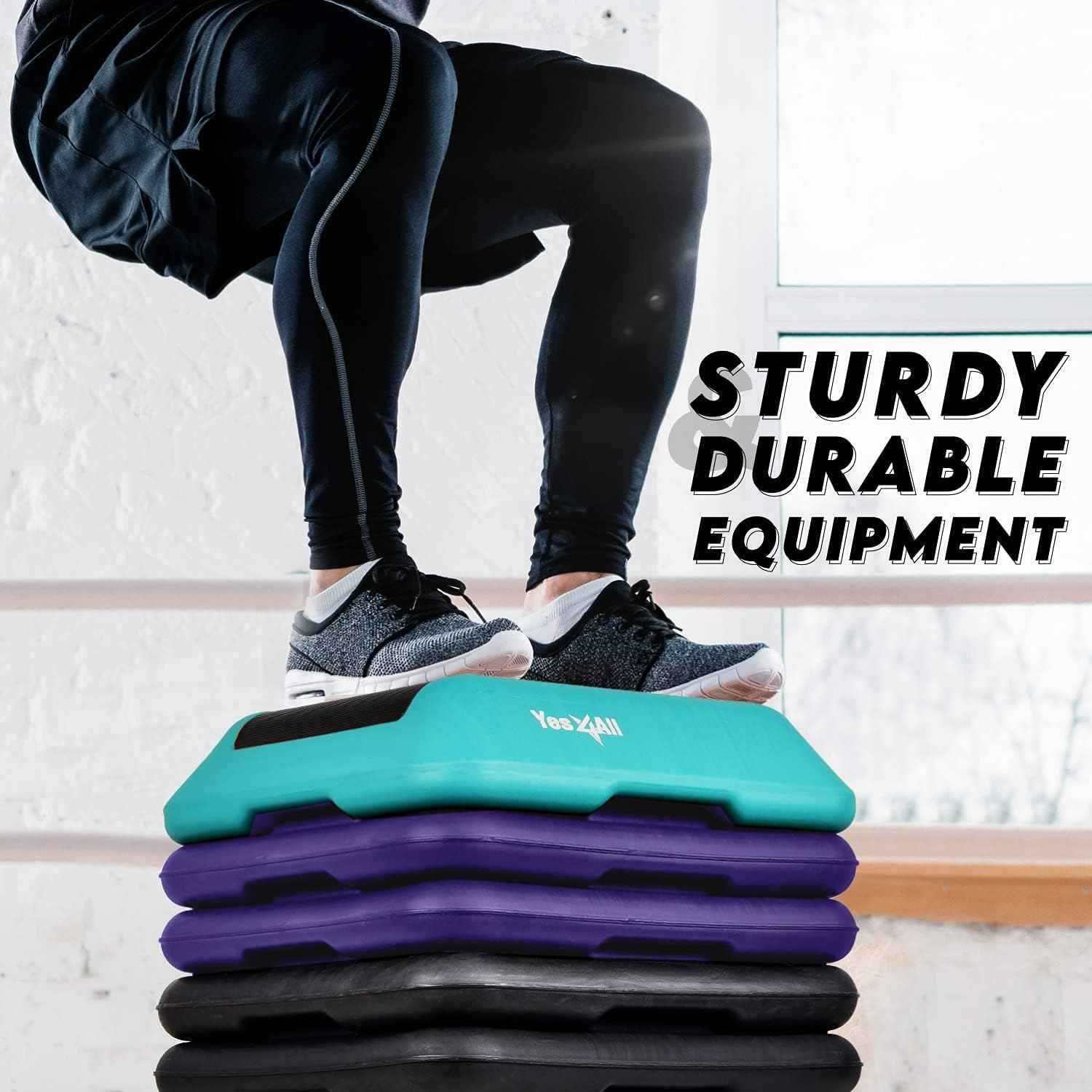 Yes4All 16"x16" Height-Adjustable High Step Aerobic Platform with 4 Risers for Home Gym Exercise Fitness Workout, Cardio and Jumping (Teal Purple)