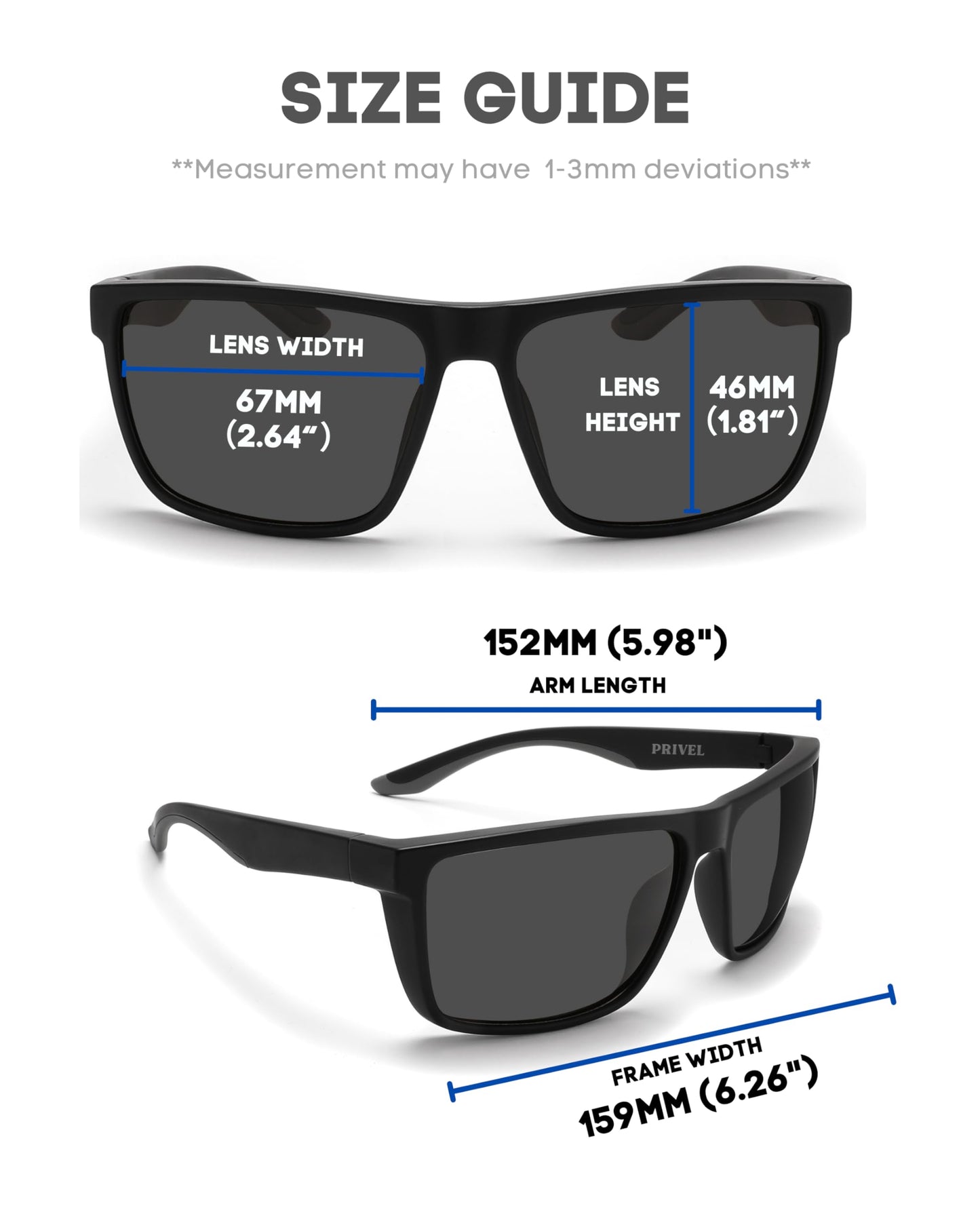 PRIVEL XXL Size Extra Large 159MM Sport Polarized Sunglasses for Big Wide Heads Men TR90 Outdoor Cycling Running Fishing Glasses (PMX006P-1)