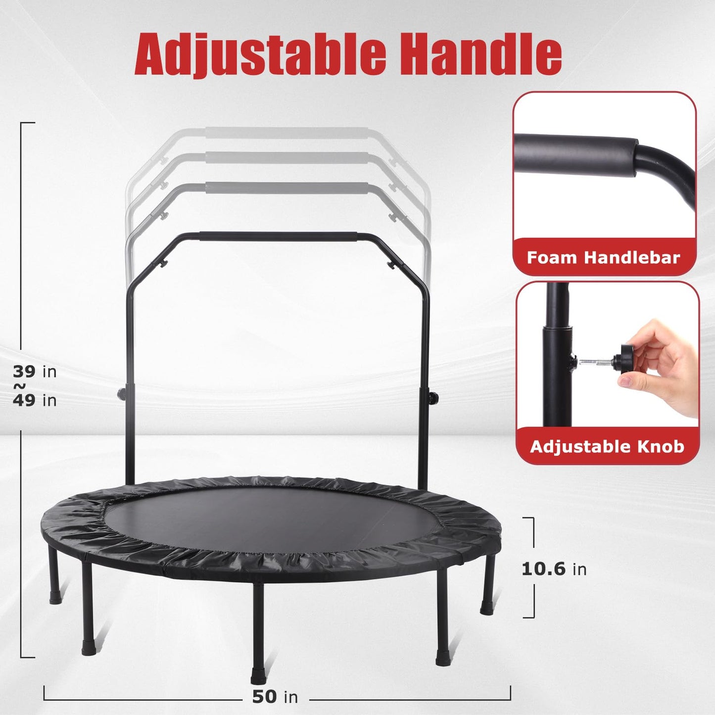 50 inch Rebounder Trampoline for Adults with Bar, Mini Trampoline for Adults Fitness, Portable Indoor/Outdoor Foldable Rebounder