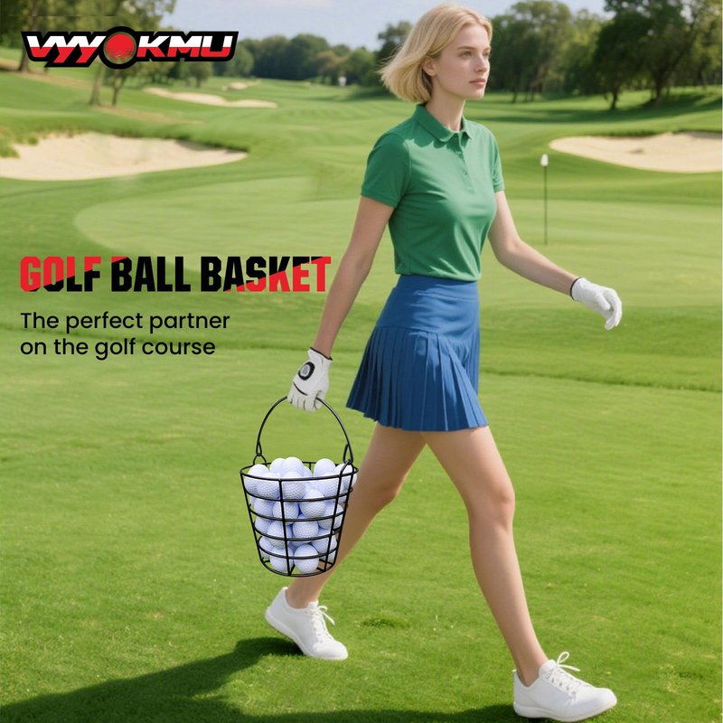 VYYOKMU Mental Golf Ball Basket with Handle, 2 Pack Golf Ball Buckets, Stainless Bucket of Golf Balls, Holds 50 Balls of Golf Ball Holder, Portable Metal Baskets for Storage for Golf Cart Accessories